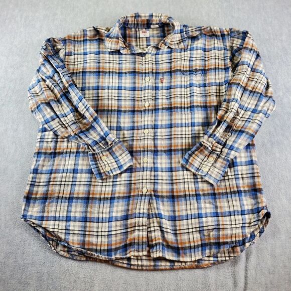 Levis Shirt Womens Medium Blue Kenna Menswear Flannel Button Up - Picture 1 of 7